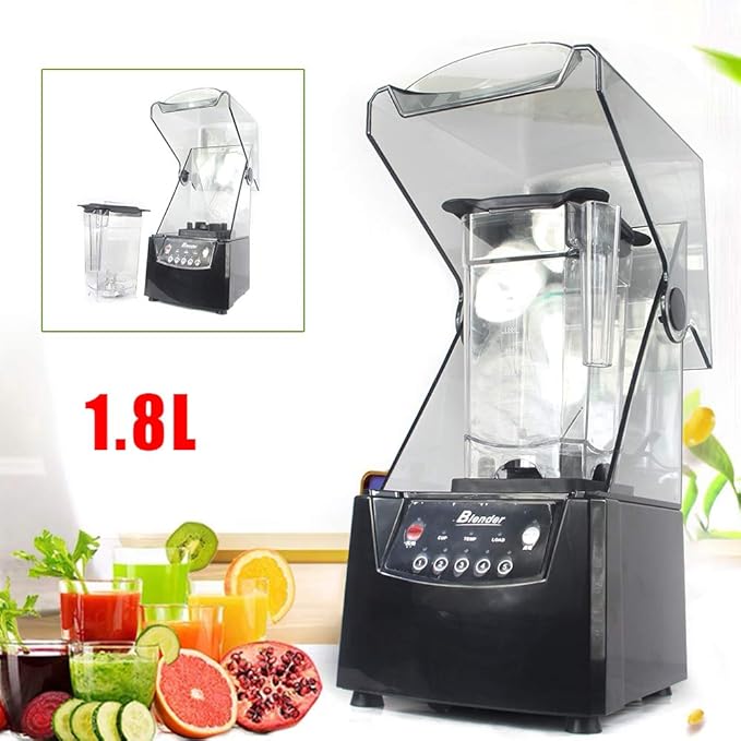 Countertop Blender 1.8L Professional Compact Smoothie &amp Food Processing Blender Commercial Blender Fruit Juicer Smoothie Maker Mixer with Soundproof Cover (US Stock)
