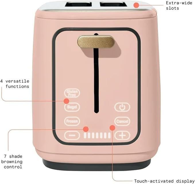 2 Slice Toaster Touch-Activated Display Extra Wide Slots Bagel Function Stainless Steel Kitchen