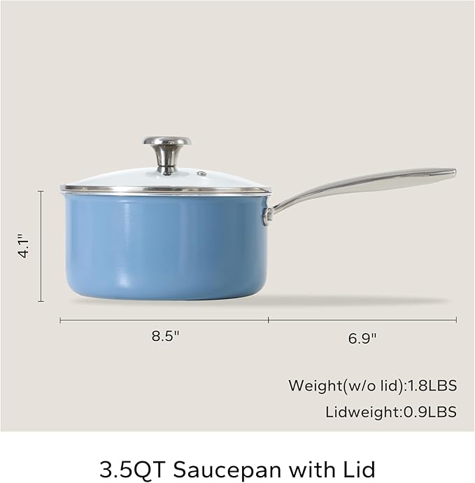 Redchef Nonstick Mini Cookware Set 8 Ceramic Fry Pan 2.5QT3.5QT Small SaucepanCooking Pot with Stay-Cool Handles Compatible All Stovetops PFAS PFOA &amp PTFEFree (Blue)