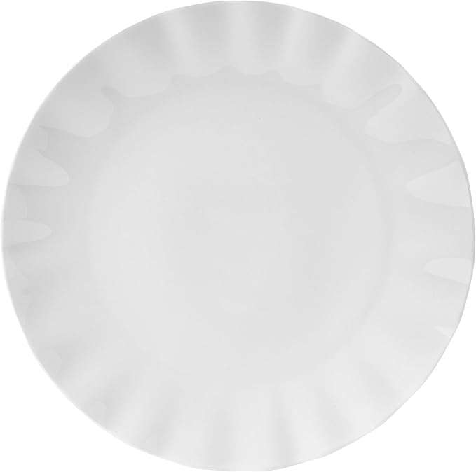 Mikasa Elodie Scalloped 12 Piece Bone China Durable Chip Resistant Lightweight Dinnerware Set Service for 4 White