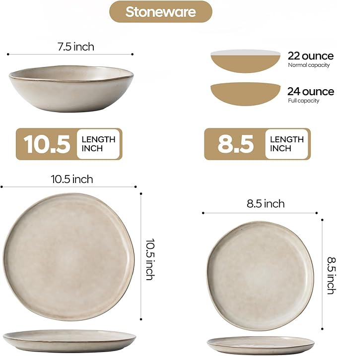 Bestone 12 Piece Round Kitchen Dinnerware SetsPlates and Bowls setsDishes Plates Bowls Dish Set Chip Resistant Ceramic Dinnerware Set Dishwasher/Microwave SafeService for 4Brown