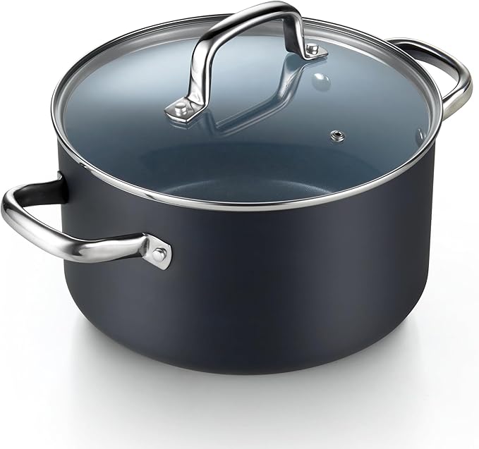 Cook N Home Pots and Pans Nonstick Ceramic Kitchen Cookware Sets Include Saucepan Frying Pans Stockpot with Lids Nylon Utensils 10-Piece Heavy Gauge Black &amp Gray