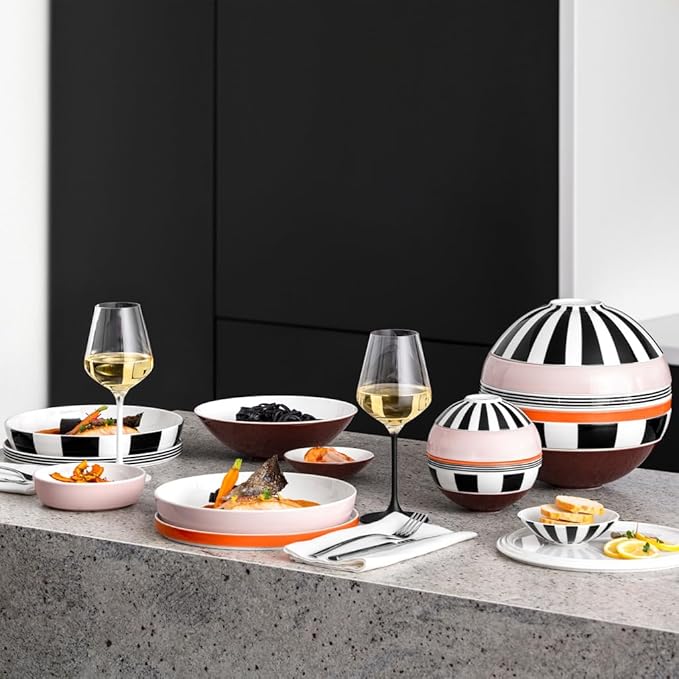 Villeroy &amp Boch Iconic Collection La Boule Memphis 7-Piece Dinnerware Set for 2 Premium Porcelain Made in Germany Dishwasher Safe 9.5 x 9 in Colorful
