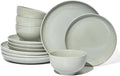Santorini Mist Terracotta Reactive Glaze Plates and Bowls Sets Stoneware Dinnerware Sets Microwave and Dishwasher Safe Ceramic Dish Set Service for 4 Slate Green