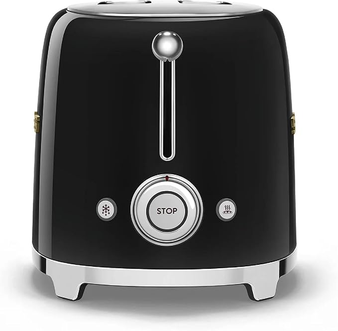 Smeg 2-Slice Toaster Stainless Steel OVO Collection Two Slice Toaster with 6 Presets and Removable Crumb Tray (Glossy Black)