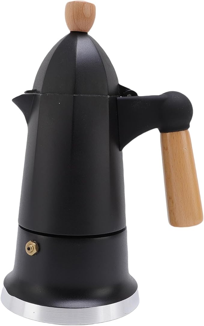 FILFEEL Elegant 3-Cup Stovetop Coffee Maker with Wooden Handle Aluminum Percolator Pot for Home (Black)