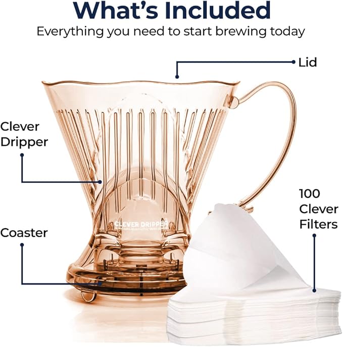 Clever Coffee Dripper and Filters Large 18 oz Original Classic Design Safe BPA Free Plastic dripper coffee maker drip coffee maker pour over 100 filters coaster and lid