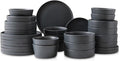 Stone Lain Celina Stoneware 32-Piece Dinnerware Set Cereal and Dinner Bowls Grey
