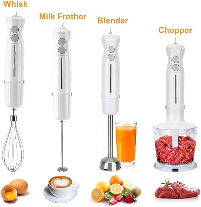 Handheld Blender 5-in-1 Multi-Function Stick Mixer 600w 10 Speed - Perfect for Food Whipping Milk &amp Egg Mixing - Mortar Beaker &amp Measuring Cup Included