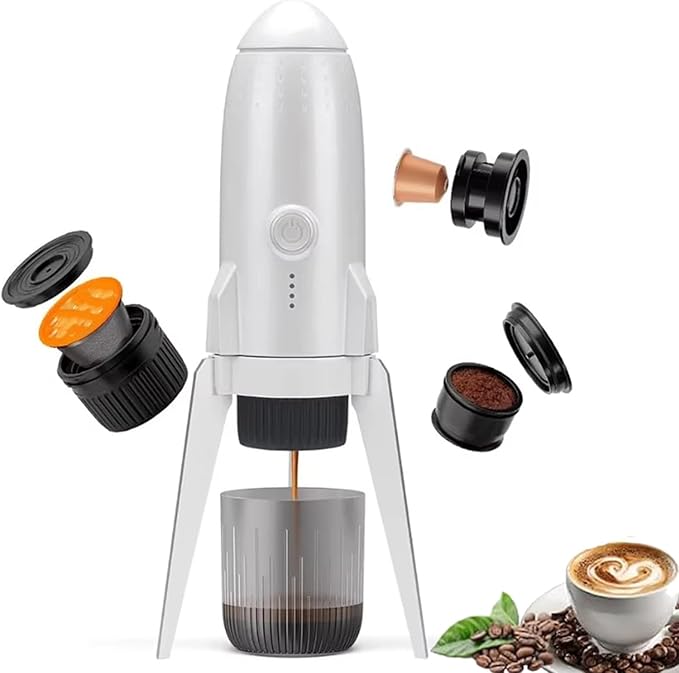 Portable Espresso Machine 19 Bar Mini Coffee Maker Self-Heating Electric Espresso Maker Recharging Travel Coffee Maker Hot and Cold All in One Coffee Maker for Travel Hiking Home White