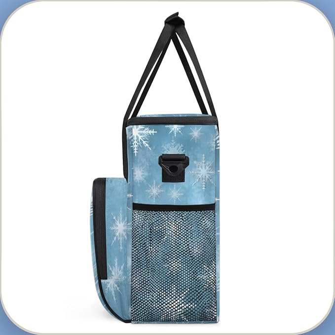 Xmas Snowflakes Coffee Maker Carrying Bag Watercolor Snowflakes Travel Storage Bag Compatible with K-Mini or K-Mini Plus Single Serve Coffee Brewer Carrying Case with Pockets &amp Shoulder Strap