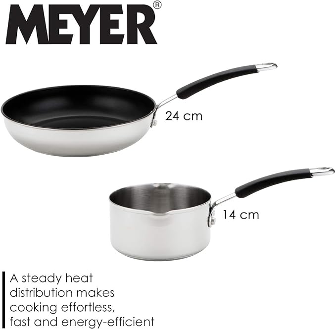 Meyer Induction Milkpan Saucepans and Frypan Set of 5-10 Year Guarantee 50.5 x 33 x 24.5 cm Silver