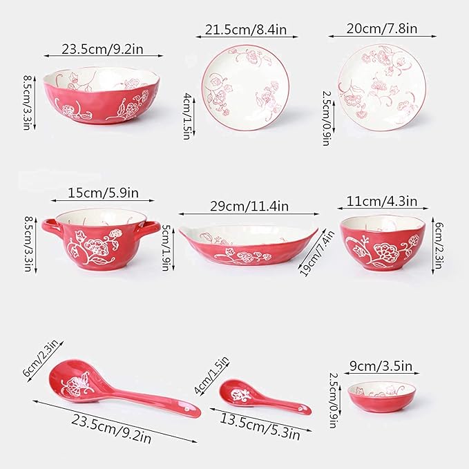 Dishes Dessert Plates 28-Piece Household Plates Set &amp Dishes Set Ceramic Dinnerware Set Red Matte Porcelain Dinner Plate Sets Service for 6 Appetizers Salad Plates