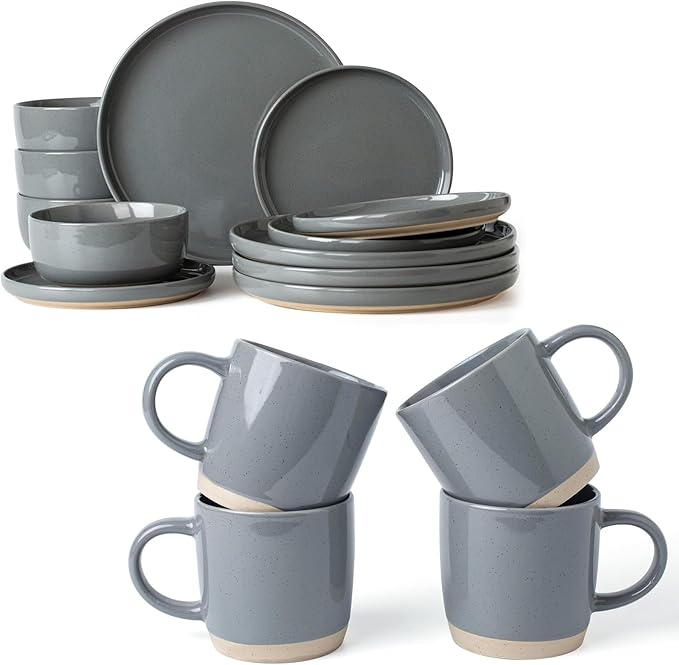 Famiware Milkyway Dinnerware Sets 16 Piece Dish Set Dark Gray