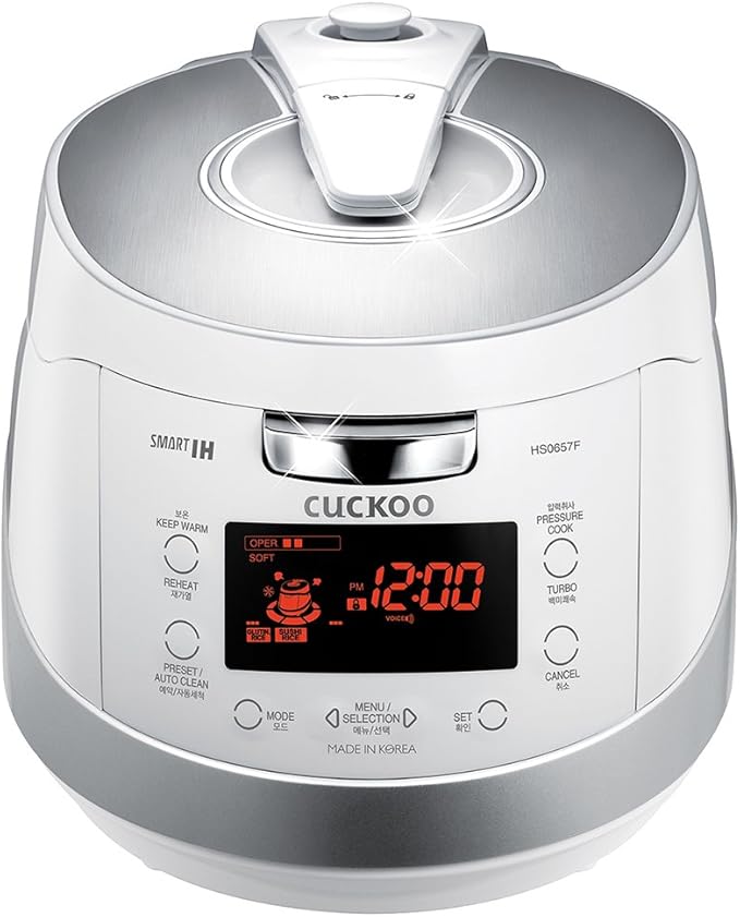 CUCKOO CRP-HS0657FW 6-Cup (Uncooked) 12-Cup (Cooked) Induction Heating Pressure Rice Cooker with Nonstick Inner Pot &amp 16 Menu Modes (White/Silver Made in Korea)