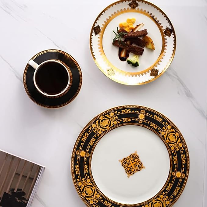 8 Piece Dinnerware Sets Bone China Dinner Plate Scratch Resistant Microwave Oven Dishwasher Safegold