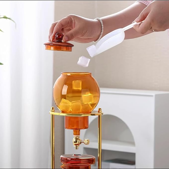 Cold Brew Coffee Tower Ice Drip Coffee Machine with Slow Drip Technology Metal Bracket 600ml Large Capacity Glass Pot for Home Office 4-6 Cups
