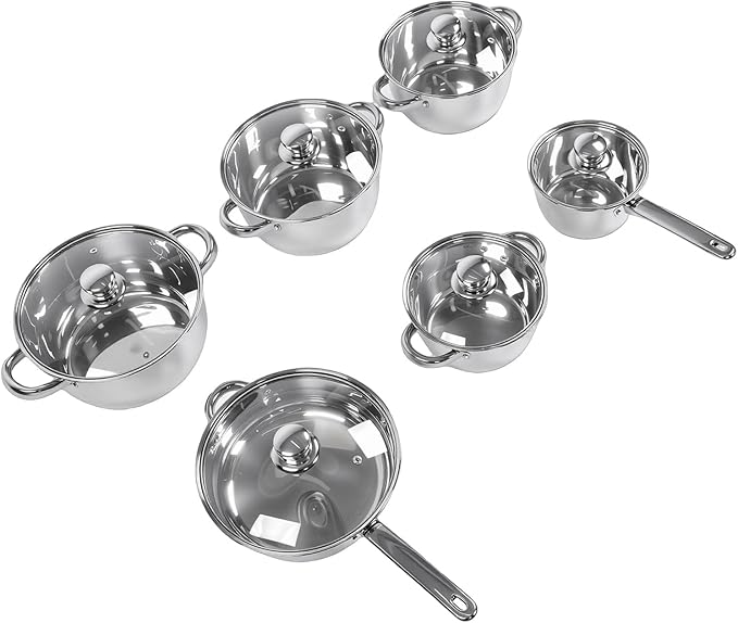 TOPINCN Stainless Steel Cookware Set 15Pcs Kitchen Pots and Pans Set with Lids Shovel Spoons High Temperature Proof Crack Proof for Frying Boiling Stewing