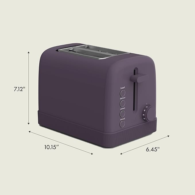 bella 2 Slice Toaster 6 Setting Shade Control w Reheat Cancel Bagel &amp Defrost Buttons Removable Crumb Tray Anti Jam &amp Auto Shutoff Auto Centering Guides &amp Cord Wrap 900 Watt Plum