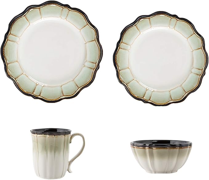 Dinner Plates Dinnerware Set Durable Ceramic Dinner Plate Sets Plates Plates Bowls Mugs 4-Piece Lotus Dinnerware Dishes Set for Cereal Steak Salad Kitchen Dinnerware