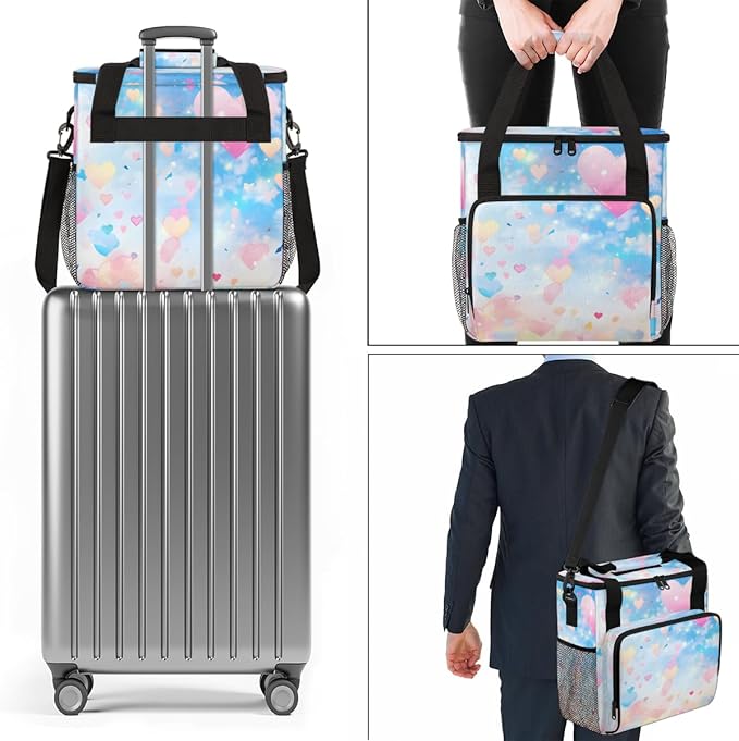 Glitter Coffee Maker Carrying Bag Pink Heart Portable Travel Storage Tote Bag Compatible with K-Mini or K-Mini Plus Single Serve Coffee Brewer Carrying Case with Multiple Pockets &amp Shoulder Stra