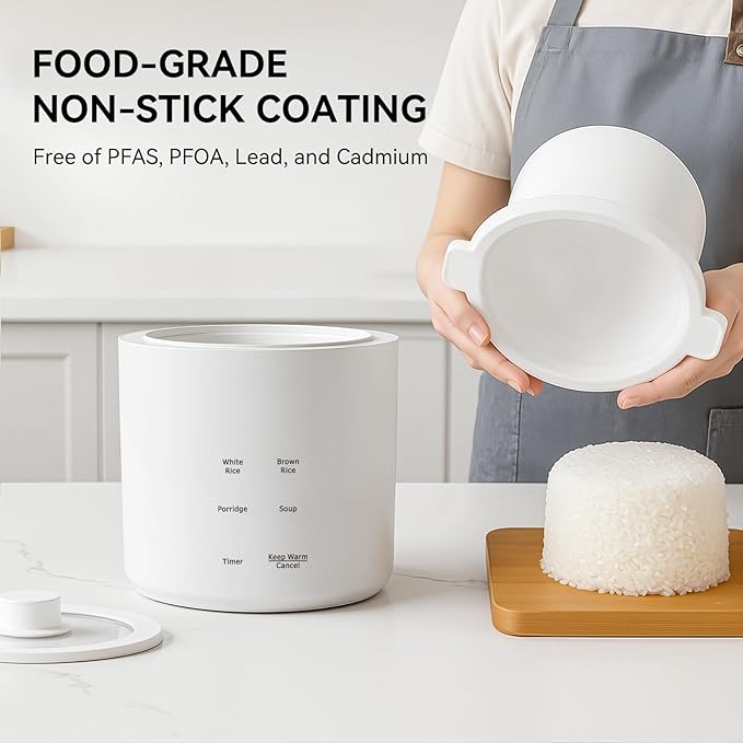 olayks Mini Rice Cooker Small Electric Cooker 2 Cup Uncooked with 4 Cooking Functions Ceramic Rice Cooker with 24 Hour Preset Heat Preservation Anti Scald Carry Handle