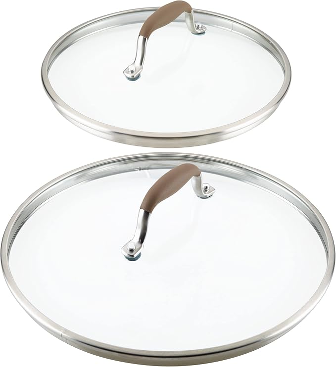 Anolon Advanced Home Glass Lids Stainless Steel and Silicone Handles 2 Piece 10 Inch and 12 Inch Lid Set Bronze