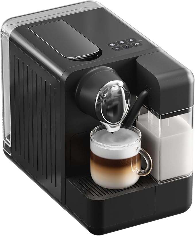 Espresso Machine with Integrated Automatic Milk Frother - Single-Serve Coffee Maker Capsule Compatible One Touch Latte &amp Cappuccino Single or Double Shot Espresso Maker