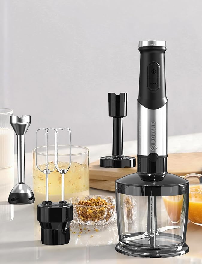 Immersion Blender Heavy Duty Copper Motor Stainless Steel Smart Stick with Egg Beaters Potato Masher Chopper/Food Processor