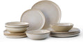 Bestone 12 Piece Round Kitchen Dinnerware SetsPlates and Bowls setsDishes Plates Bowls Dish Set Chip Resistant Ceramic Dinnerware Set Dishwasher/Microwave SafeService for 4Brown