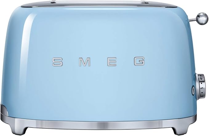 Smeg Retro 2 Slice Toaster with Removable Crumb Tray Pastel Blue (Renewed)