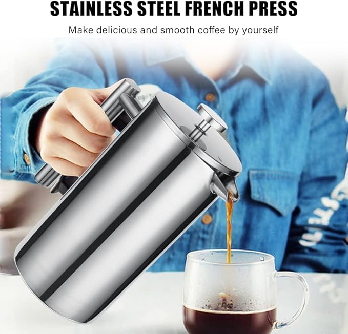 Topyond French Press Coffee Maker 304 Stainless Steel 800ml Triple Filter Thermal Coffee Press with Anti Scald Handle for Home Camping &amp Office