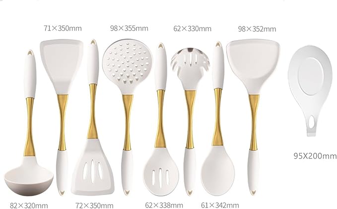 White And Gold Silicone Cookware Set 9-Piece Universal Kitchen Utensilsgold with white kitchen utensilsSilicone Spatula Cooking Spoons for Nonstick Cookware Golden Stainless steel Handle