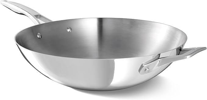 Calphalon Premier Polished 5-Ply Stainless Steel Cookware w/Turbo Heat Tech 13 Wok Induction Oven Safe 500F PFOA Free Polished Stainless Silver