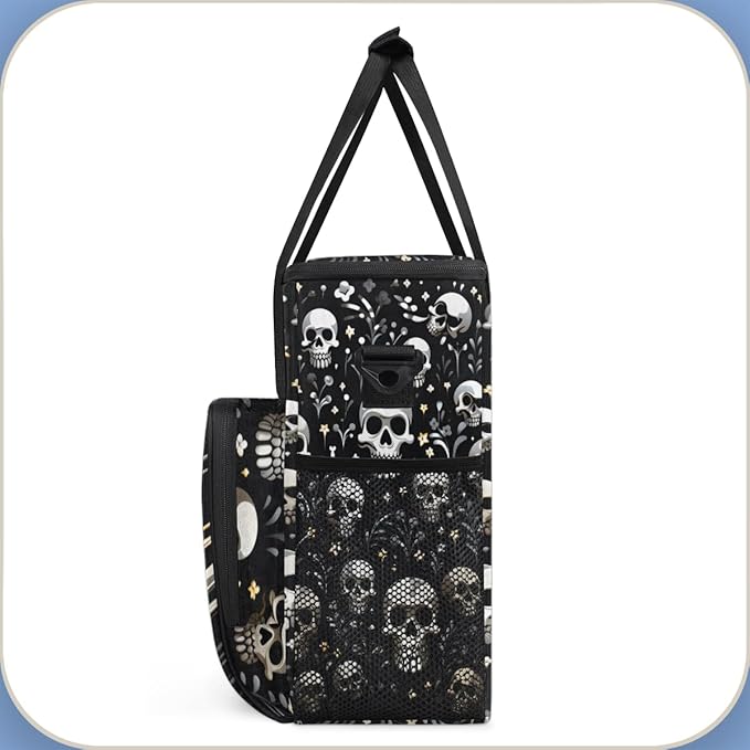 Floral Skull Coffee Maker Carrying Bag Portable Travel Storage Tote Bag Compatible with K-Mini or K-Mini Plus Single Serve Coffee Brewer Carrying Case with Multiple Pockets &amp Shoulder Strap