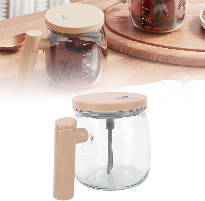 Electric Self Stirring Mug 400ml Lightweight Glass Automatic Stirring Coffee Mug Self Mixing with Removable Rod and Lid Handle for Home Office Use