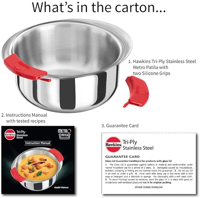 HAWKINS Tri-Ply Stainless Steel Induction Compatible Metro Patila 2.5 Litre (SSP25) Silver