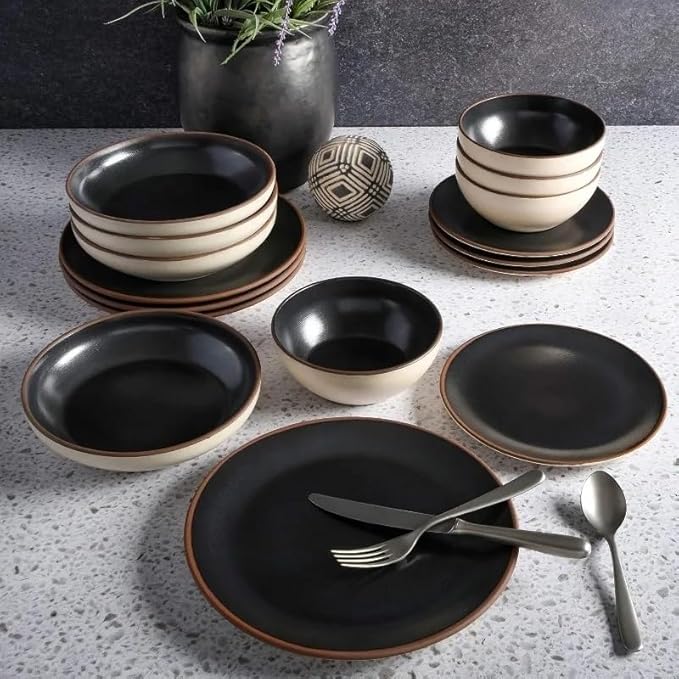 16pcs Dinner Set Plates and Dishes Classic Bowl Dinnerware Service for 4