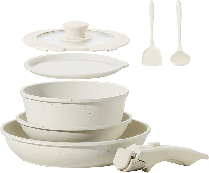 31pcs Ceramic Pots and Pans Set Nonstick Detachable Handle Cookware Induction Kitchen Cooking Set with Removable Handleinclude Frying Pans &amp Saucepans Oven Safe