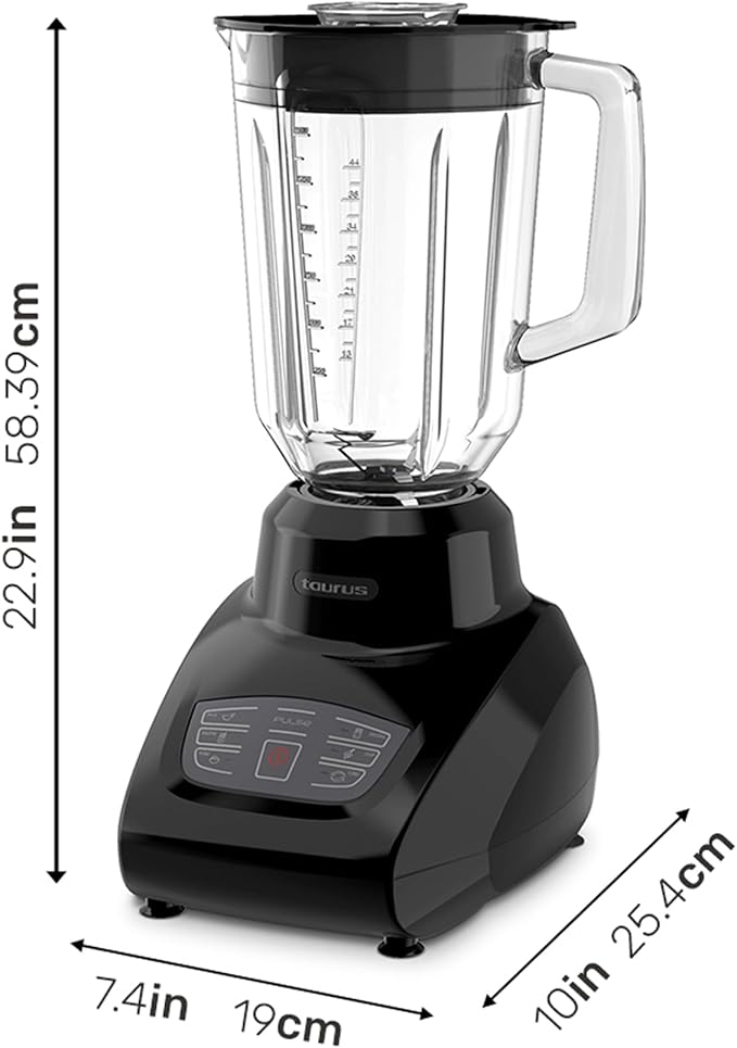 Taurus SEVILLA Countertop Blender | 48 oz Diamond Shaped Glass Jar | Touch Panel Controls with 6 Smart Pre Programmed Settings 8 Speed Control &amp pulse function built-in | 550 watts