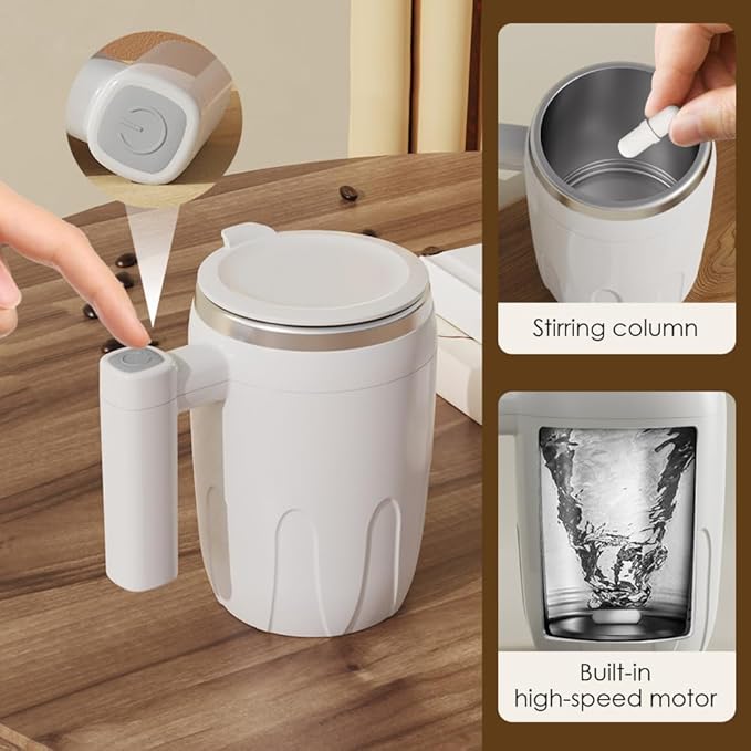 MiOYOOW Auto Stirring Coffee Mug 380ML Stainless Steel Self Stirring Cup with USB Charging for Office Home Travel