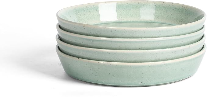 Stone Lain Claire 4-Piece Pasta Bowl Set Stoneware Bowls Dishwasher and Microwave Safe Dish Set for 4 Green