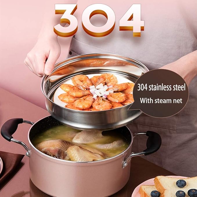 Cookware Set3-Piece Steamer Set Aluminum Alloy Pan Set Tempered Glass Lid Comfortable Handle Suitable for Gas and Induction Cooker Easy to Clean Non Stick Fry Pan