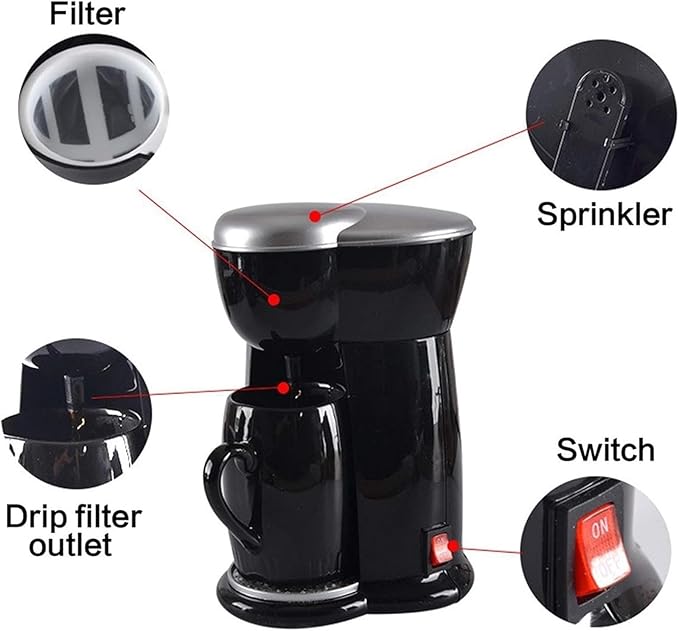 JITUIHOM Automatic Drip Coffee Maker - Compact Mini Machine for Home Use Dual Function for &amp Tea Single Cup Brewer