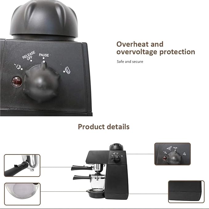 240ml Semi-Automatic Espresso Coffee Maker with Steam Function | Overheat &amp Overvoltage Protection | Pause Feature | Compact Size 20x13x27cm