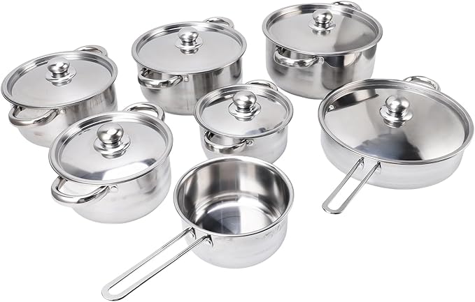 Stainless Steel Cookware Set 7 Piece Non Stick Stainless Steel Pots and Pans Set Space Saving Design Induction Kitchen Cookware Sets Works with Electric and Gas Cooktops