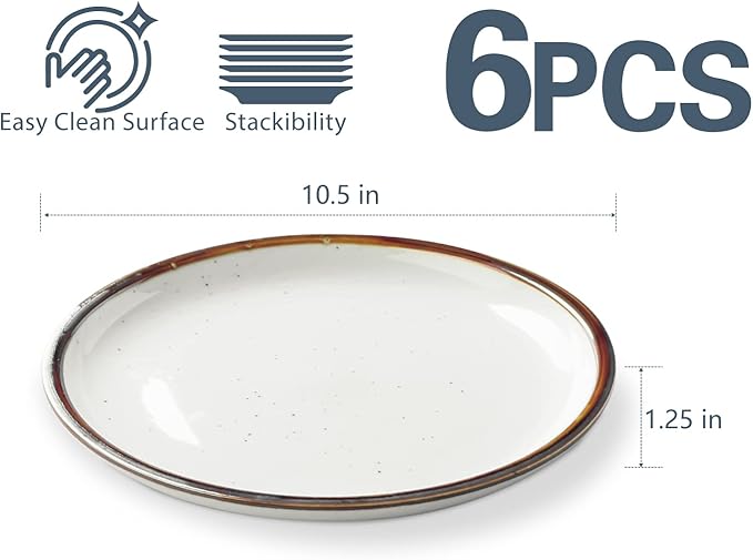 ONEMORE Ceramic Dinner Plate Large Dessert Salad PlatesDinnerware Sets 12pcsScratch Resistant Microwave &amp Dishwasher SafeCream White
