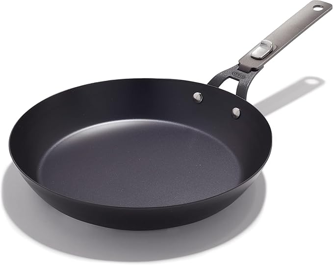 OXO Outdoor Pre-Seasoned Carbon Steel 12 Frying Pan Skillet Detachable Handle for Easy Storage Indoor Use Nonstick with Use Induction SuitableOven &amp Broiler SafeBrowning GrillSearSauteB