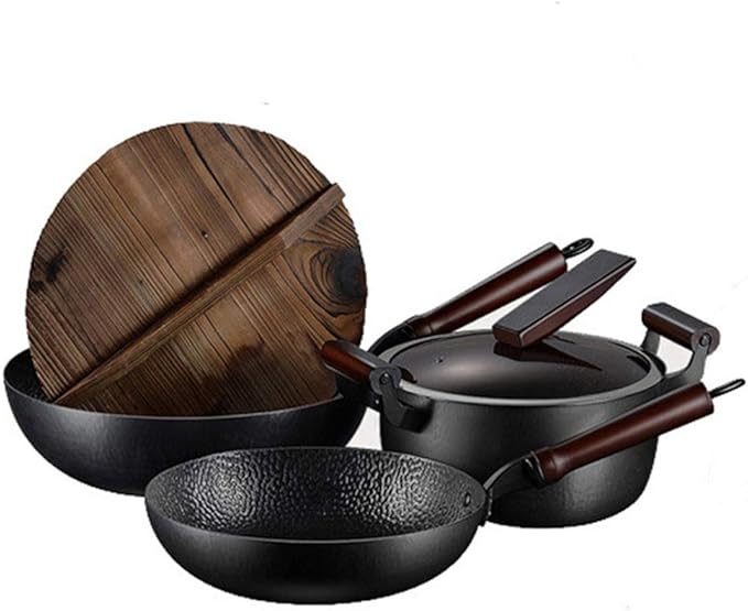 3 PC Household Iron Pot Cooking Soup Sturdy Uncoated Non-stick Cookware for Store Camping Kitchen Home