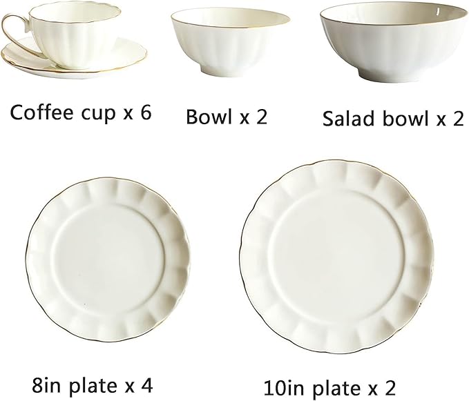Ceramic Dinnerware Set Collection - Phnom Penh Ceramics Bowls and Plates Sets 16 Piece Dish Set Includes Dinner Plate Salad Plate Soup Bowl and Mug Tableware Combination Set White